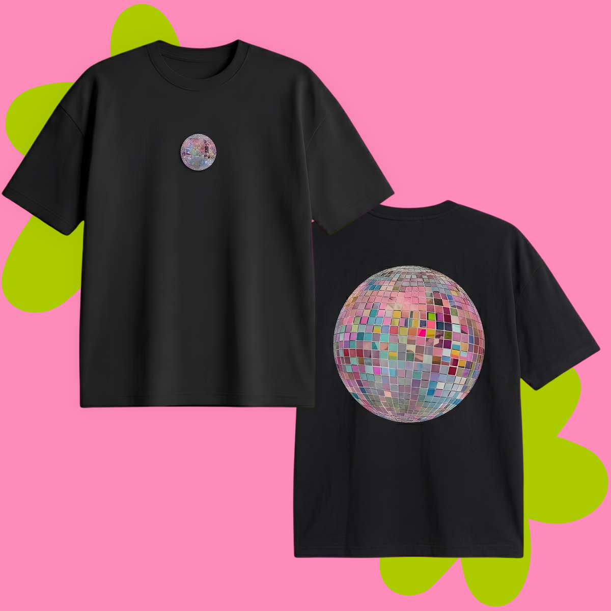 Pink Disco Baskılı Oversize Tişört