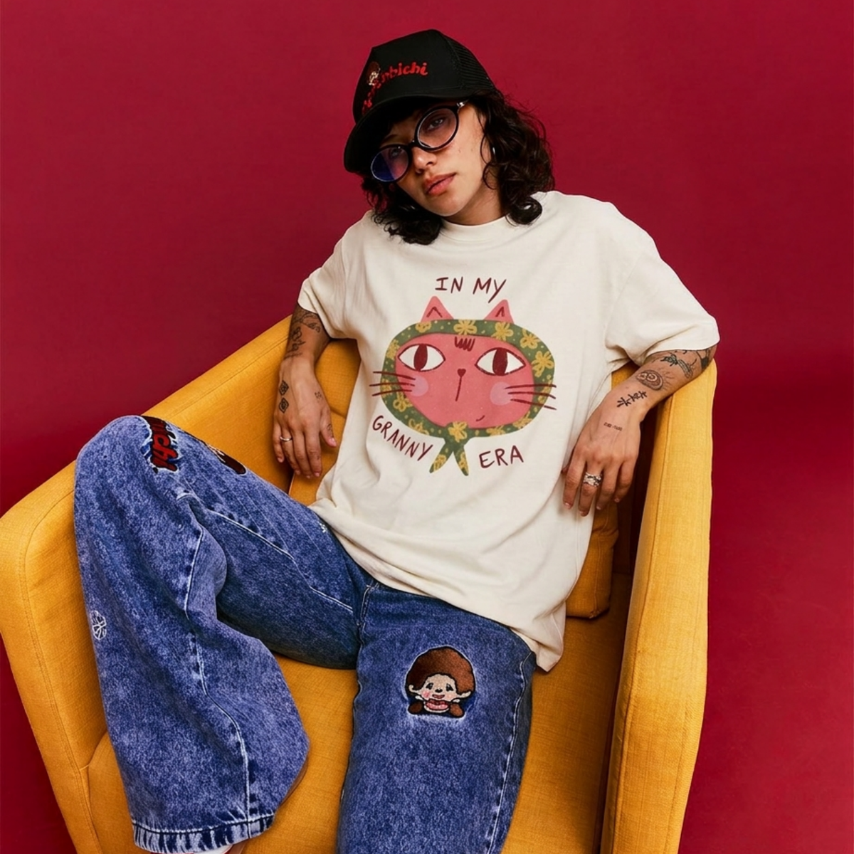 Granny Era Baskılı Oversize Tişört