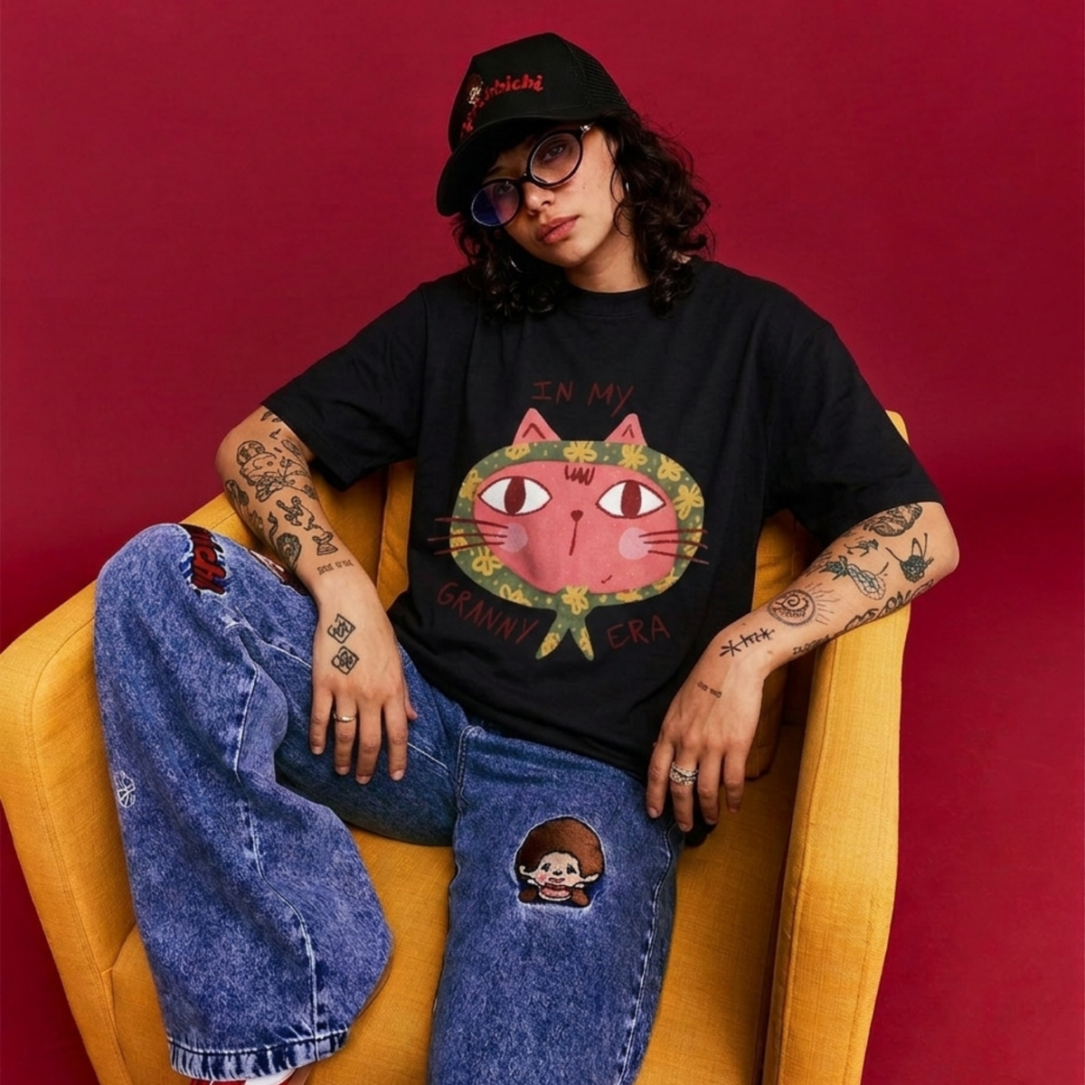 Granny Era Baskılı Oversize Tişört