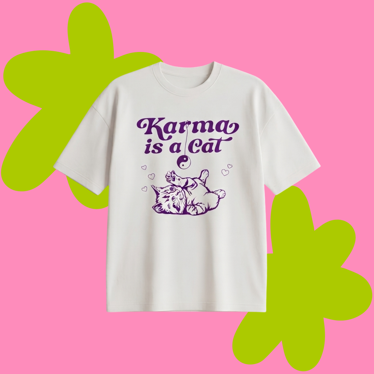 Karma is A Cat Baskılı Oversize Tişört