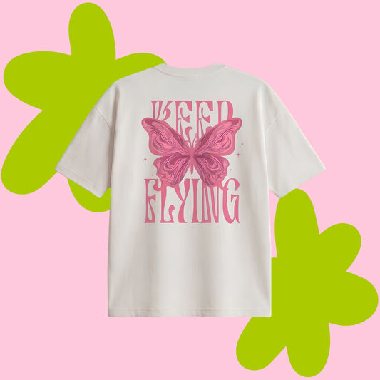 Keep Flying Baskılı Oversize Tişört