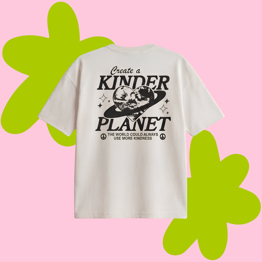 Kinder Planet Baskılı Oversize Tişört