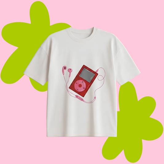 Music Baskılı Oversize Tişört