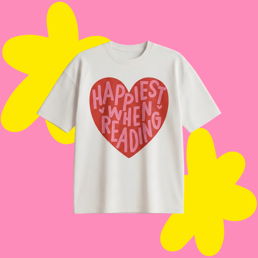 Happy Reader Baskılı Oversize Tişört