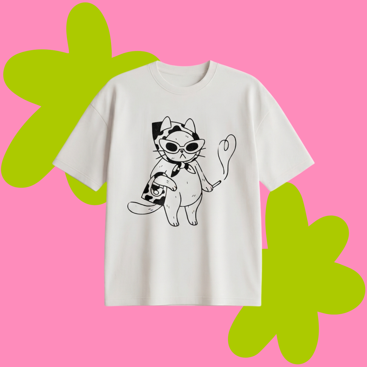 Sassy Cat Baskılı Oversize Tişört