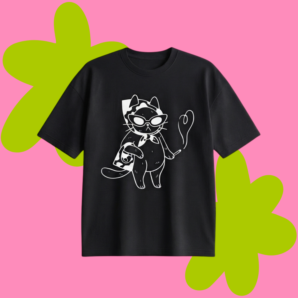 Sassy Cat Baskılı Oversize Tişört