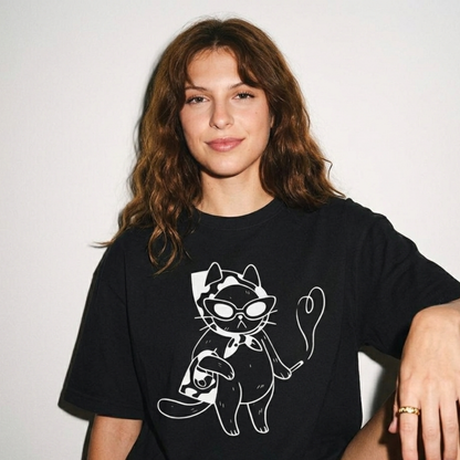 Sassy Cat Baskılı Oversize Tişört