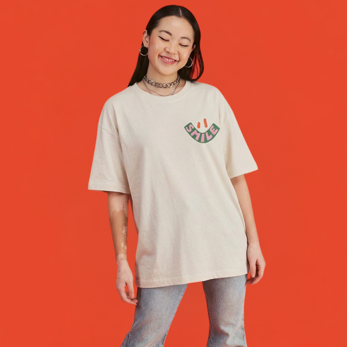 Smile Baskılı Oversize Tişört