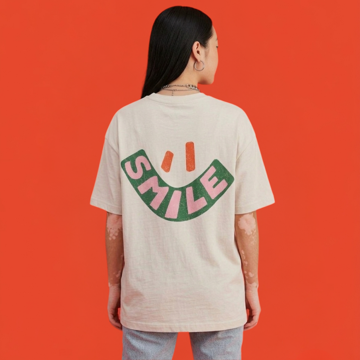 Smile Baskılı Oversize Tişört