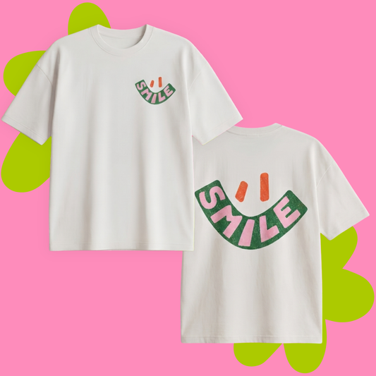 Smile Baskılı Oversize Tişört