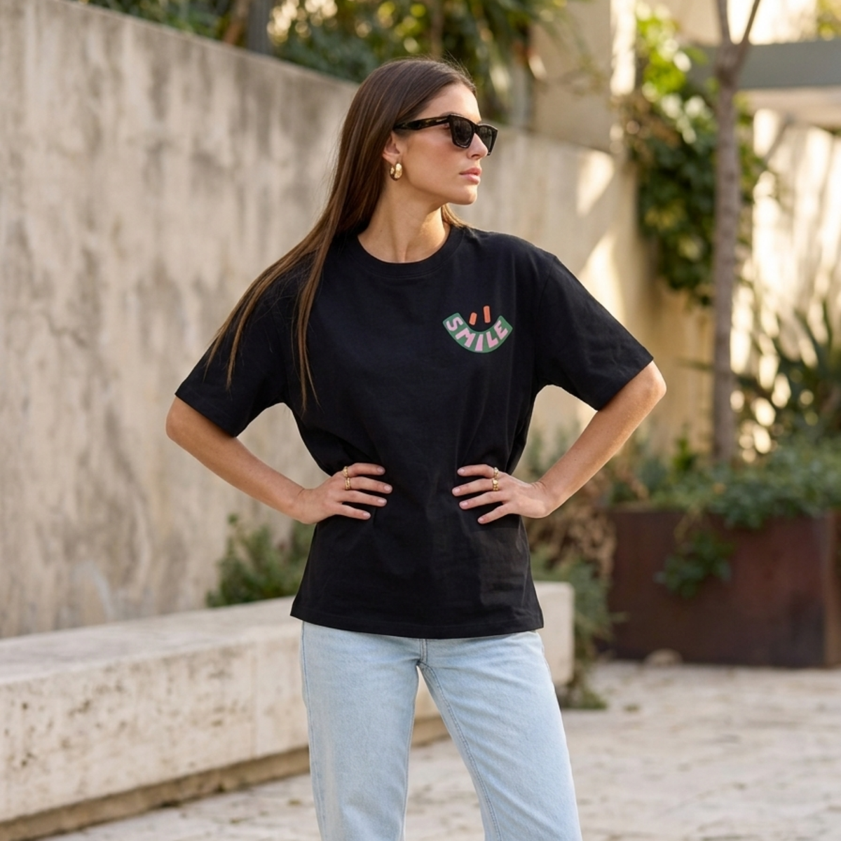 Smile Baskılı Oversize Tişört