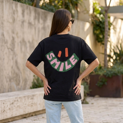 Smile Baskılı Oversize Tişört