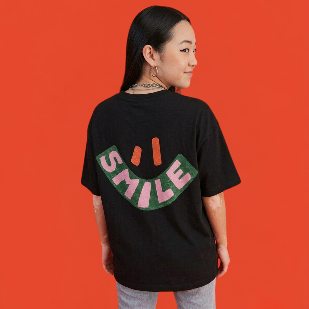 Smile Baskılı Oversize Tişört
