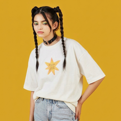 Star Mood Baskılı Oversize Tişört