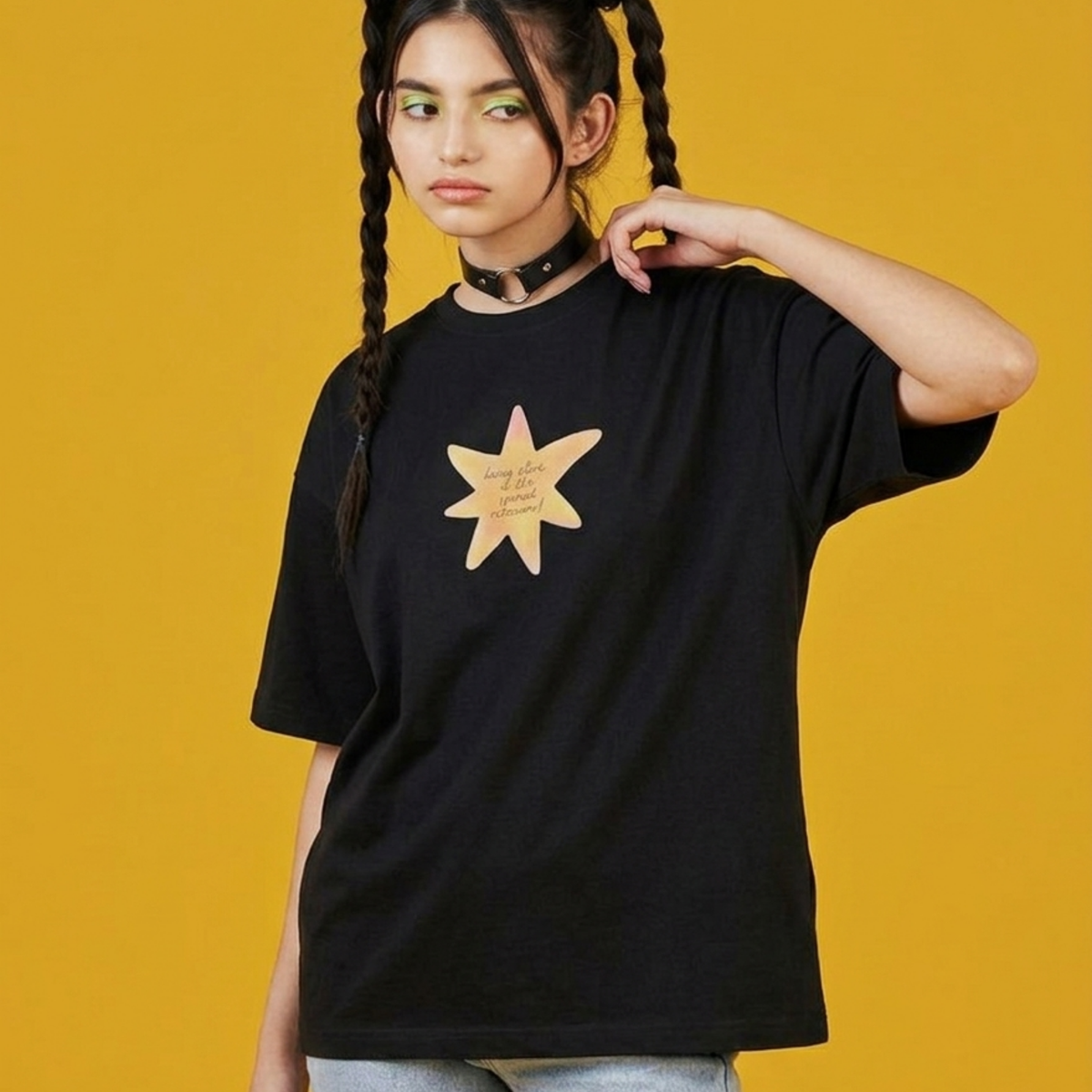Star Mood Baskılı Oversize Tişört