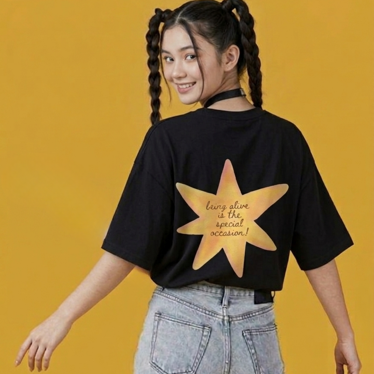 Star Mood Baskılı Oversize Tişört