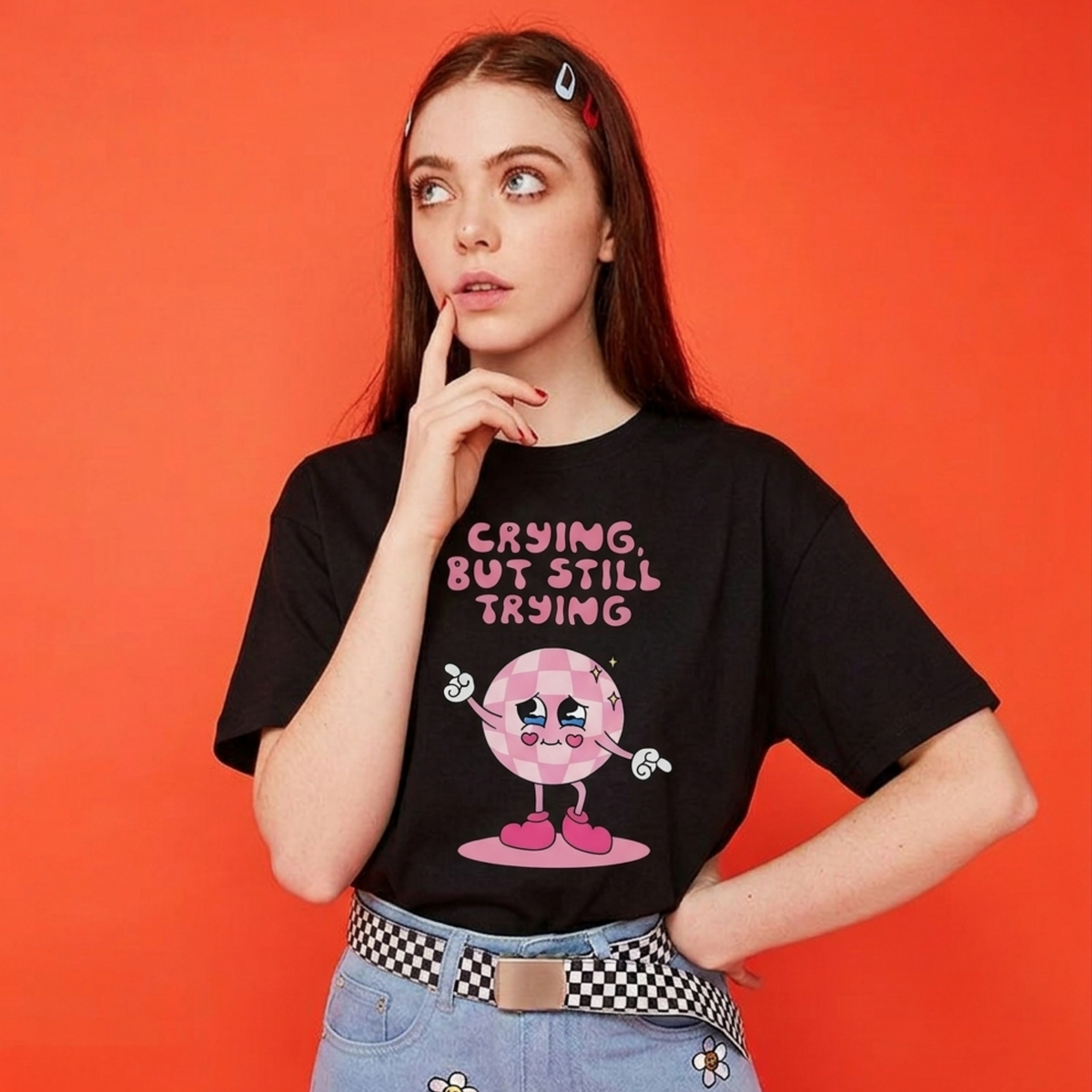 Still Trying Baskılı Oversize Tişört