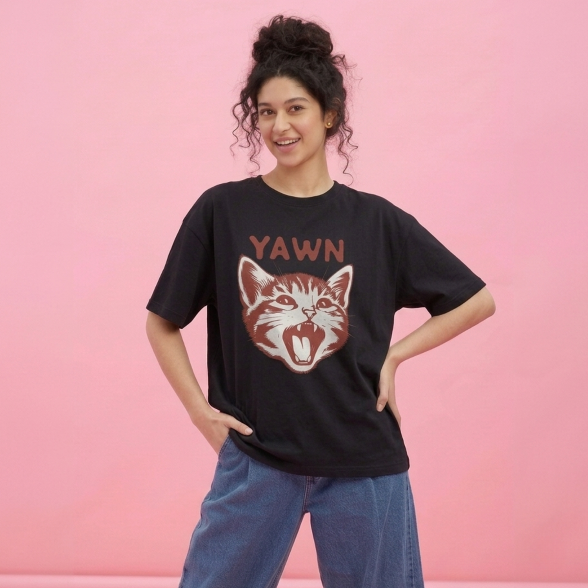 Yawn Baskılı Oversize Tişört